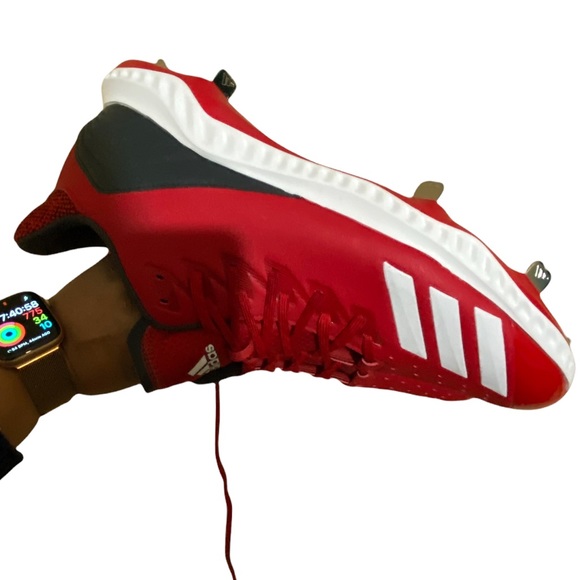 Addias Baseball Metal Cleats Mens Shoes Red and White with Black Trim US 12 1/2 - Picture 5 of 12